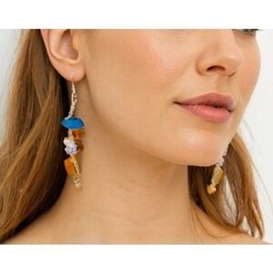 Bijou Brigitte Women's Turquoise Orange Blue Stones Beaded Dangling Earrings